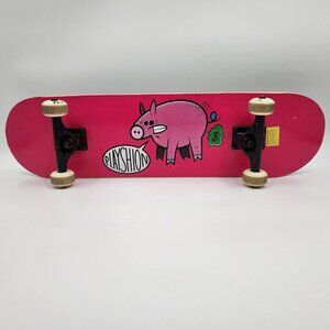 Playshion Logo Piggy Bank Skateboard Black Pink White Wheels 31 in